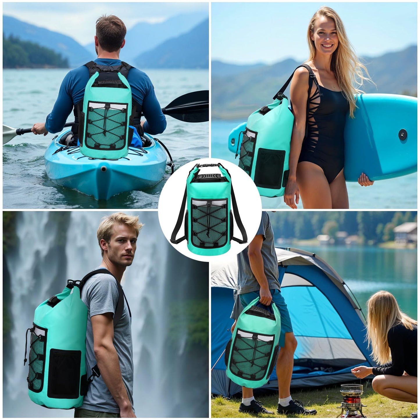 Dry Bag, 25L Roll Top Waterproof Backpack for Kayaking, Boating, Lake Blue