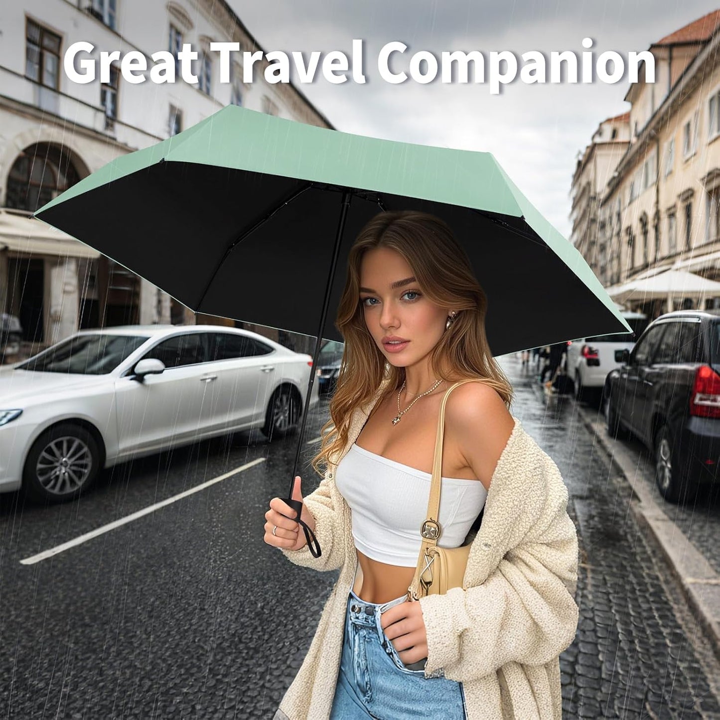 Yoobure Small Mini Umbrella with Case Light Compact Design Perfect for Travel Lightweight Portable Parasol Outdoor Sun&Rain Umbrellas