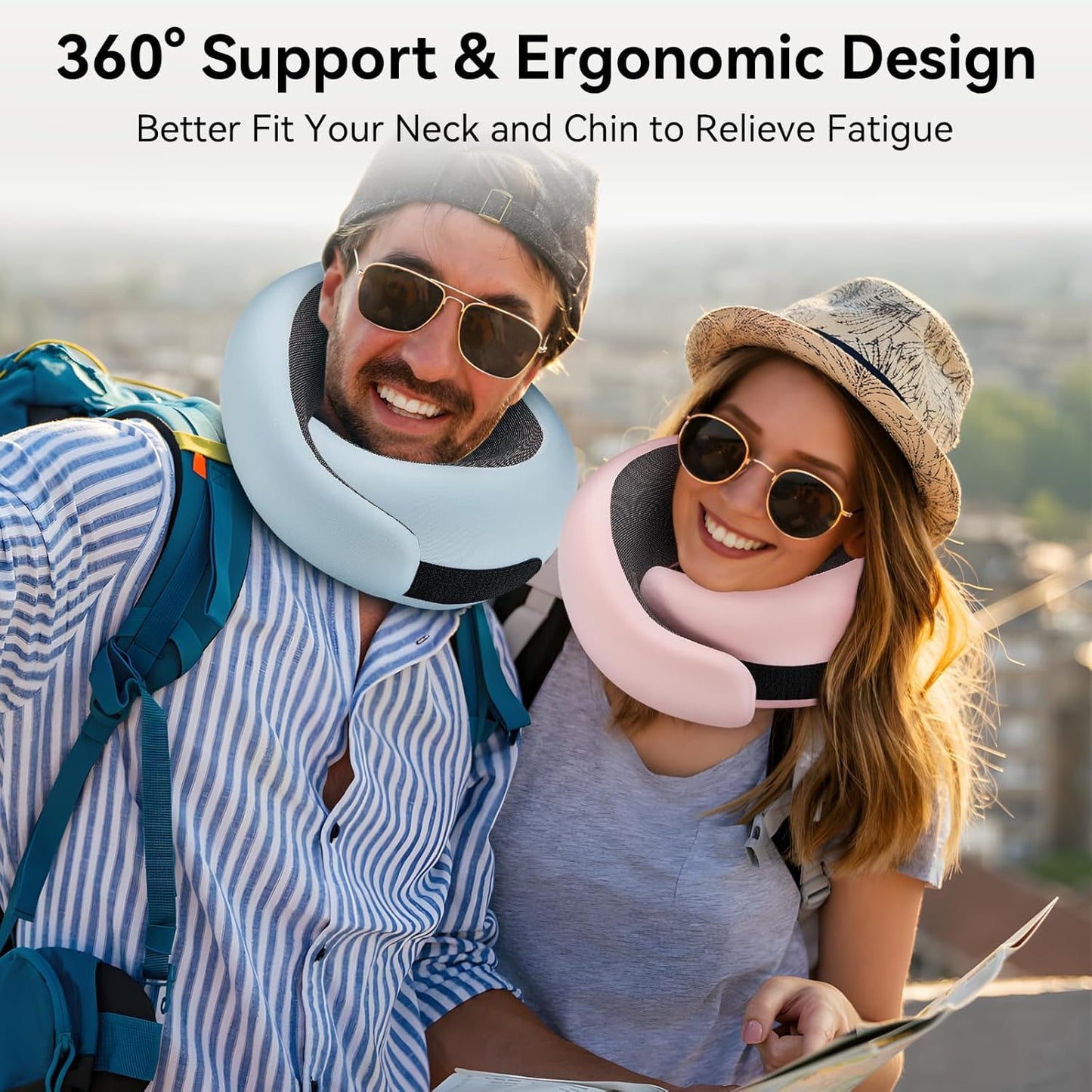 Asteraty Travel Pillow, Memory Foam Neck Pillow with Ergonomic 360° Support, Travel Neck Pillow for