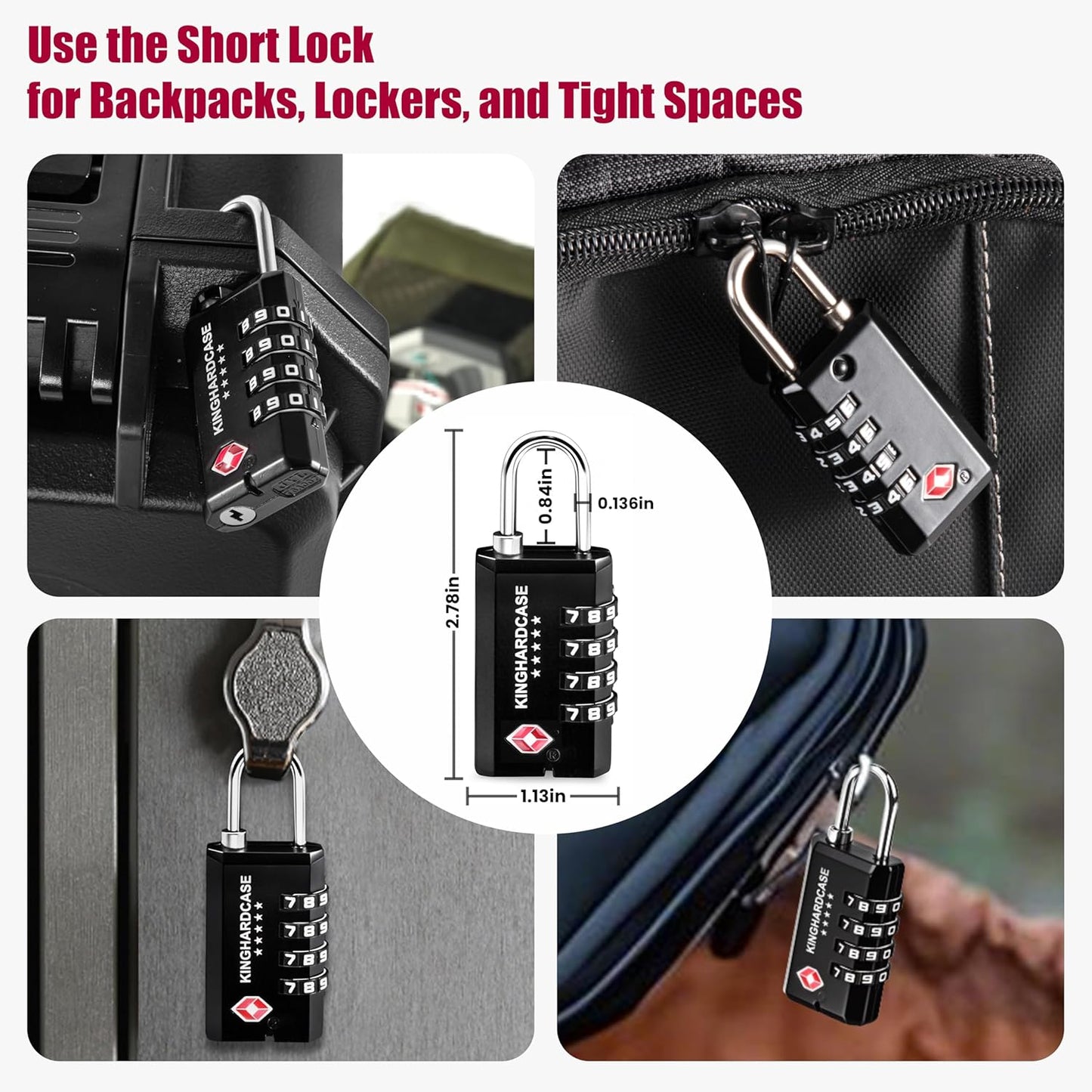 2 Pack TSA Locks for Luggage, 4-Digit Combination Travel Locks for Gun Cases, Toolboxes, Ammo Cases, Bags, Suitcases, Backpacks, Resettable Zinc Alloy Lock with Hook