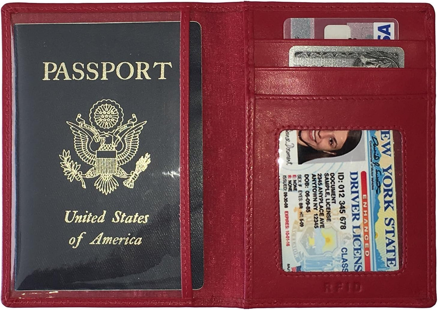 Personalized Monogrammed Red Leather RFID Passport Wallet and 2 Luggage Tags