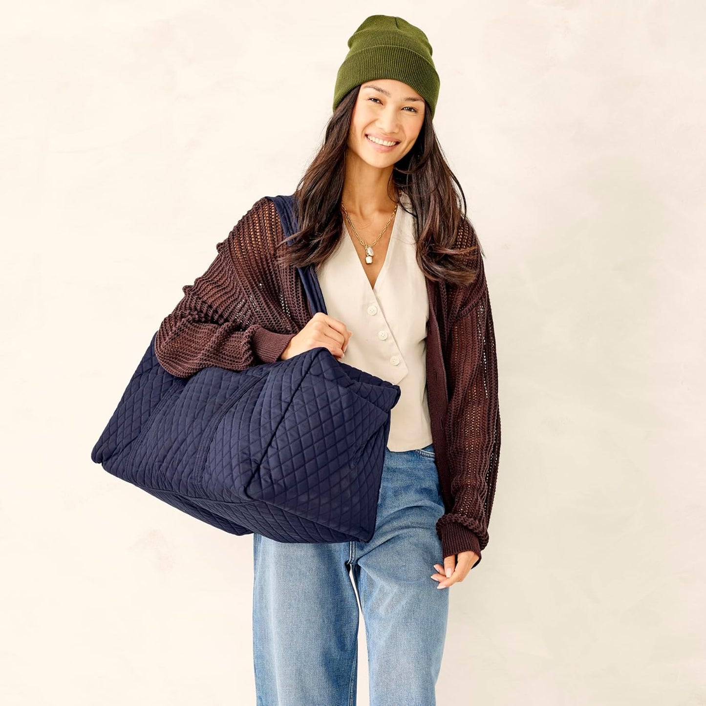 Vera Bradley Women's Premium Cotton Large Original Duffel Bag, Peacoat, One Size