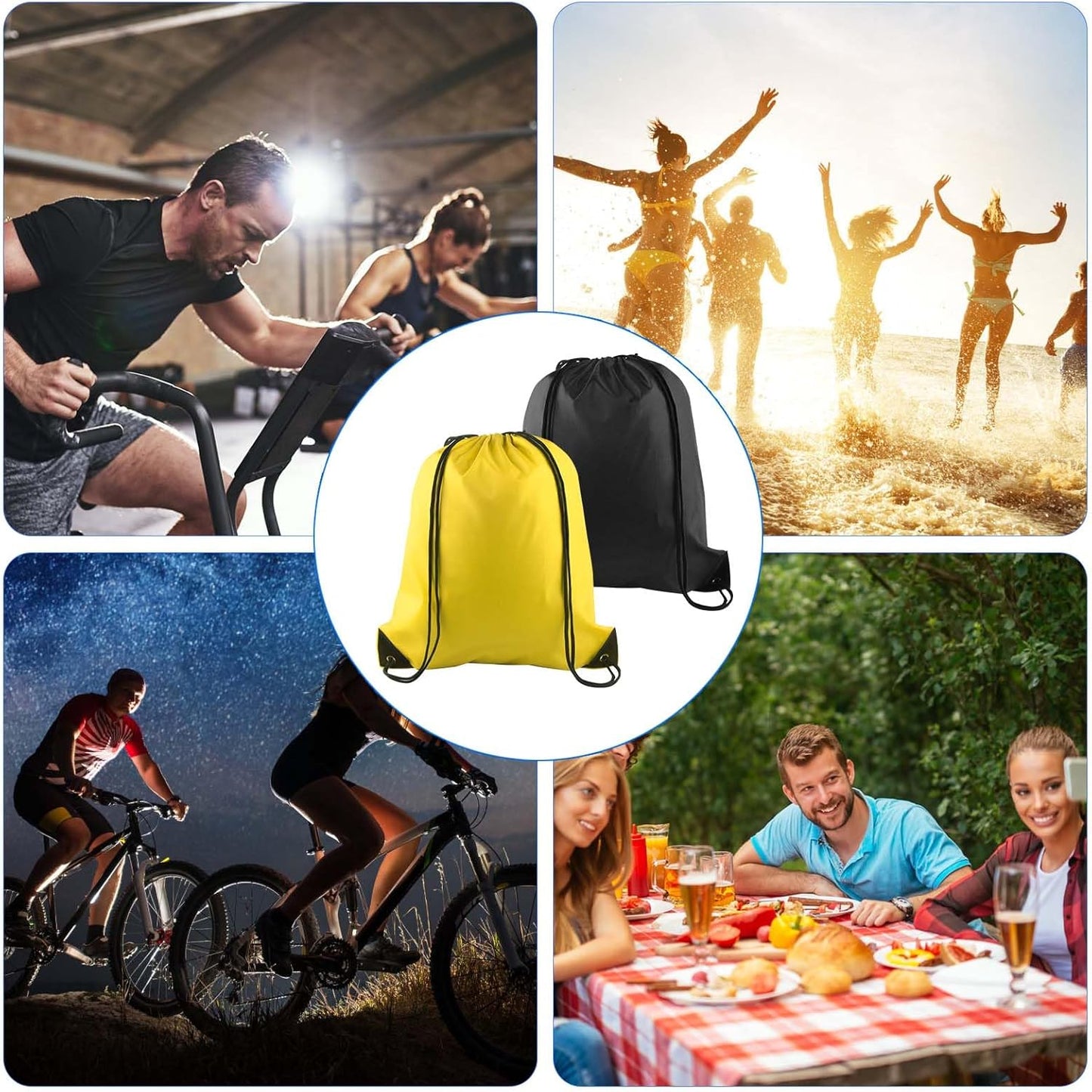 PLULON 2Pcs Drawstring Bags Bulk Drawstring Backpack Black Yellow String Backpack Cinch Sack Sport Gym Backpack Bags for Yoga Traveling Outdoor Sports