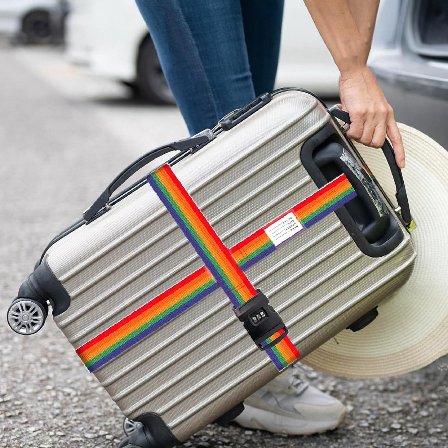 Nylon Luggage Straps for Suitcase Security Identification Accessories,Heavy Duty Packing Belt with Buckle Adjustable Length for 20"-34" Size Travel Case, 1 Pack Rainbow Colors 4M Length