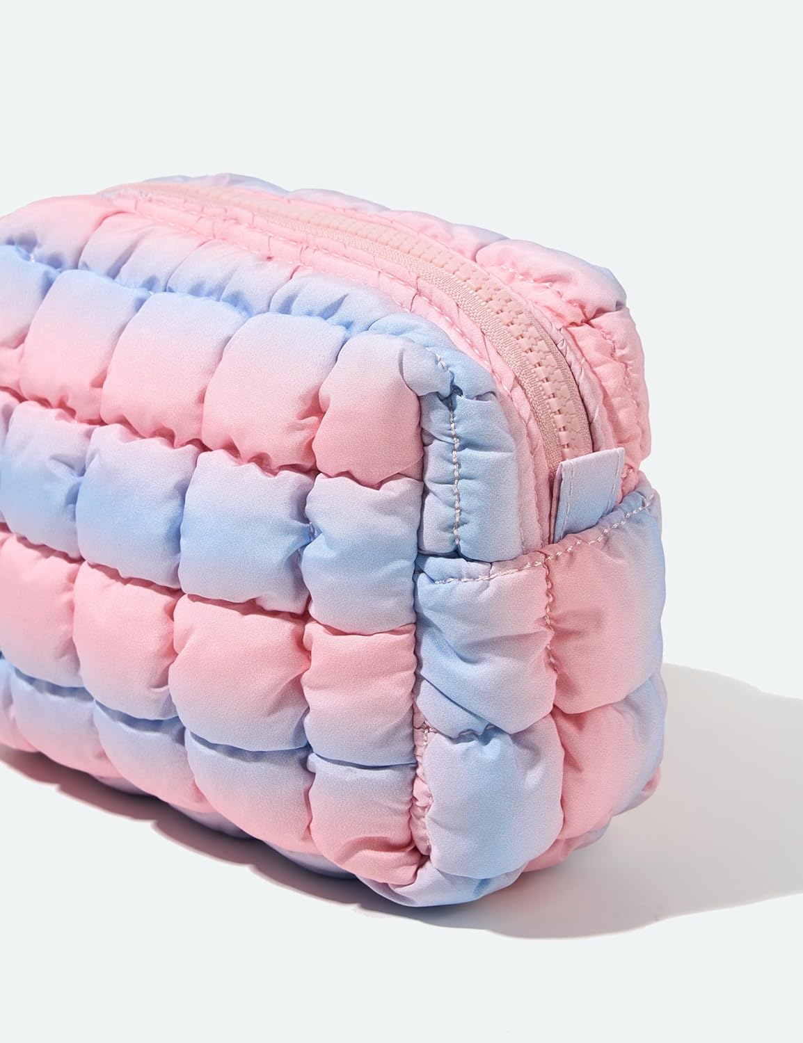Yarnic Quilted Makeup Bag Cosmetic Bag, Travel Toiletry Bag for Women, Cute Makeup Bag Organizer Puffer Makeup Pouch (Blue Pink, S)