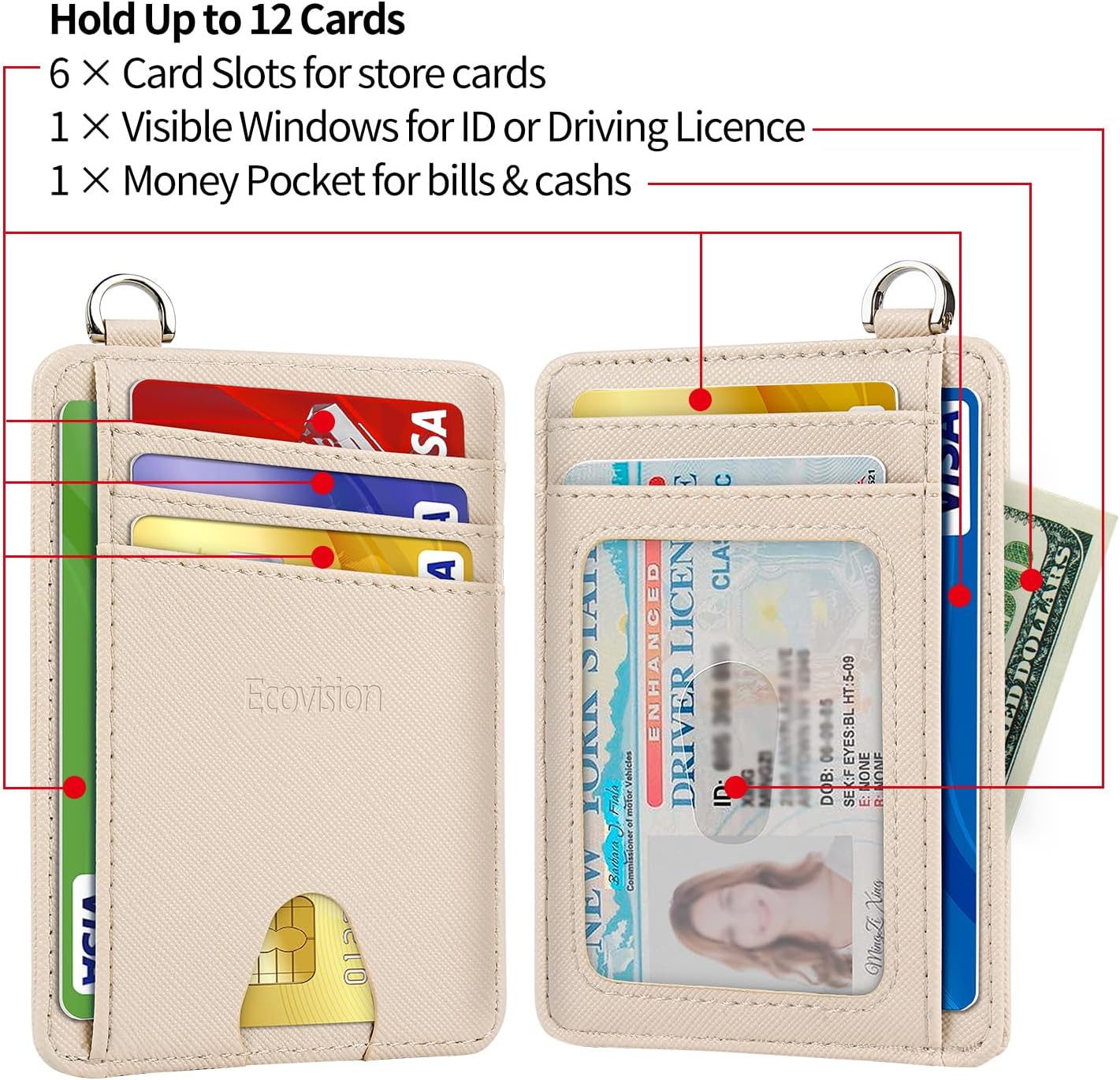 EcoVision Slim Minimalist Front Pocket Wallet, RFID Blocking Credit Card Holder Wallet with Detachable D-Shackle for Men Women