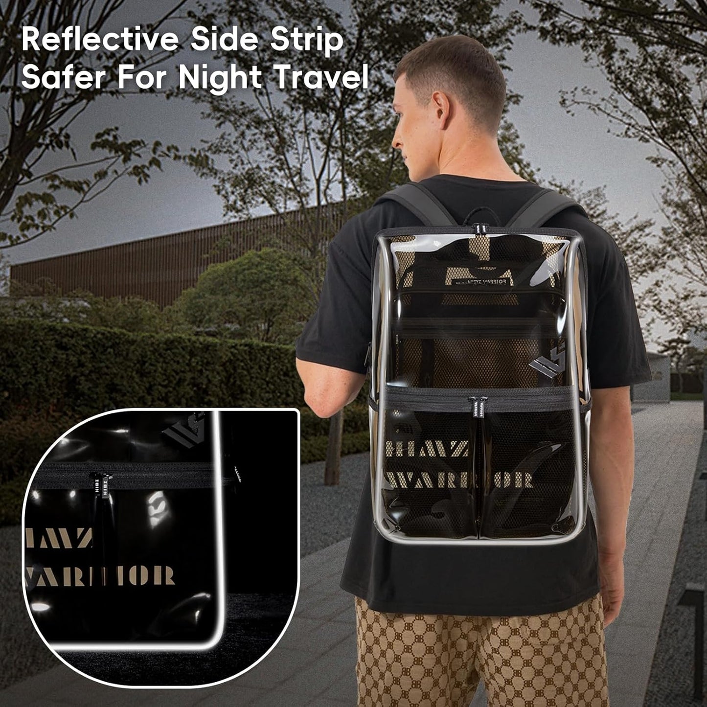Unisex Clear Backpack Heavy Duty Large with Transparent Laptop Bag for Work, Black Plastic Backpacks Stadium Events for College Travel Sports