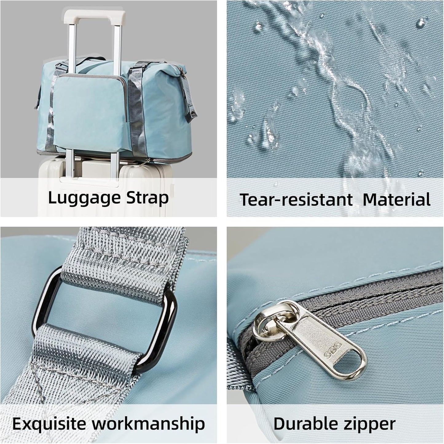 Hanke Expandable Travel Tote Bag 39L, Foldable Duffle Bag for Travel, Carry On Weekend Bags for Women With Multiple Pockets(Sky Blue)