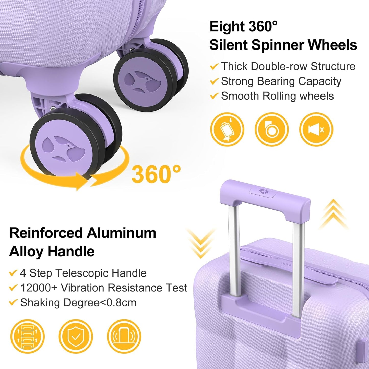 MGB Hardside Carry On Luggage with Spinner Wheels & Built-in TSA Lock, Durable Suitcase Rolling