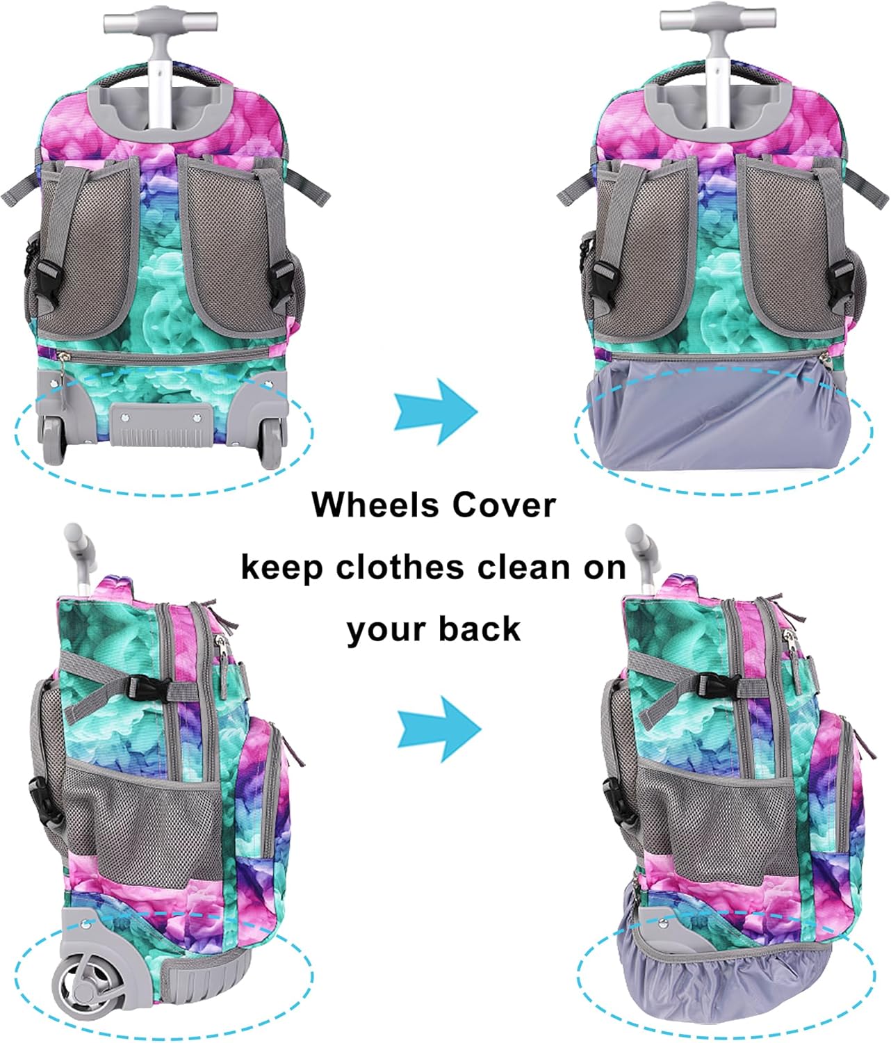 Tilami Rolling Backpack 19 inch with Lunchbox Wheeled Laptop Backpack, Clouds Green