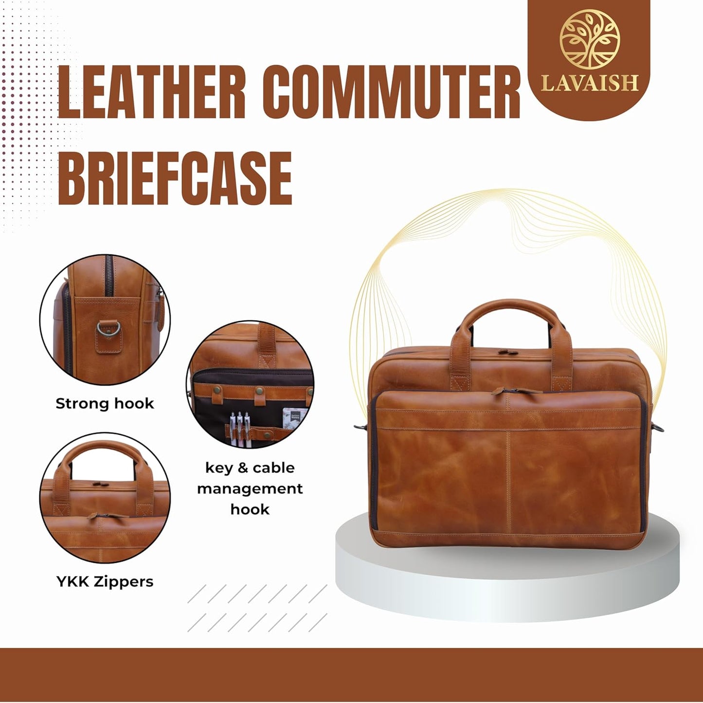 Handmade Full-Grain Leather Briefcase for Men & Women–17" Laptop Bag with Computer Compartment