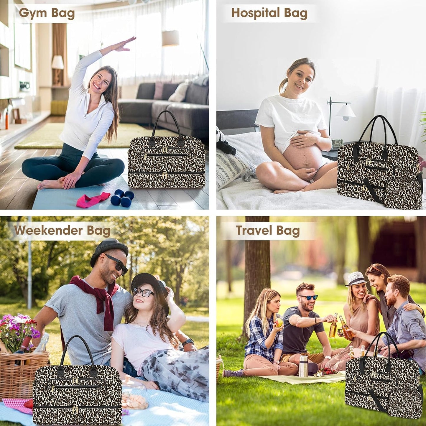 Travel Duffle Bag Weekender for Women - Carry-On Overnight Personal Item Bag with Shoe Compartment & Wet Pocket Large Weekend Tote Bags with Toiletry Hospital Bags for Labor and Delivery