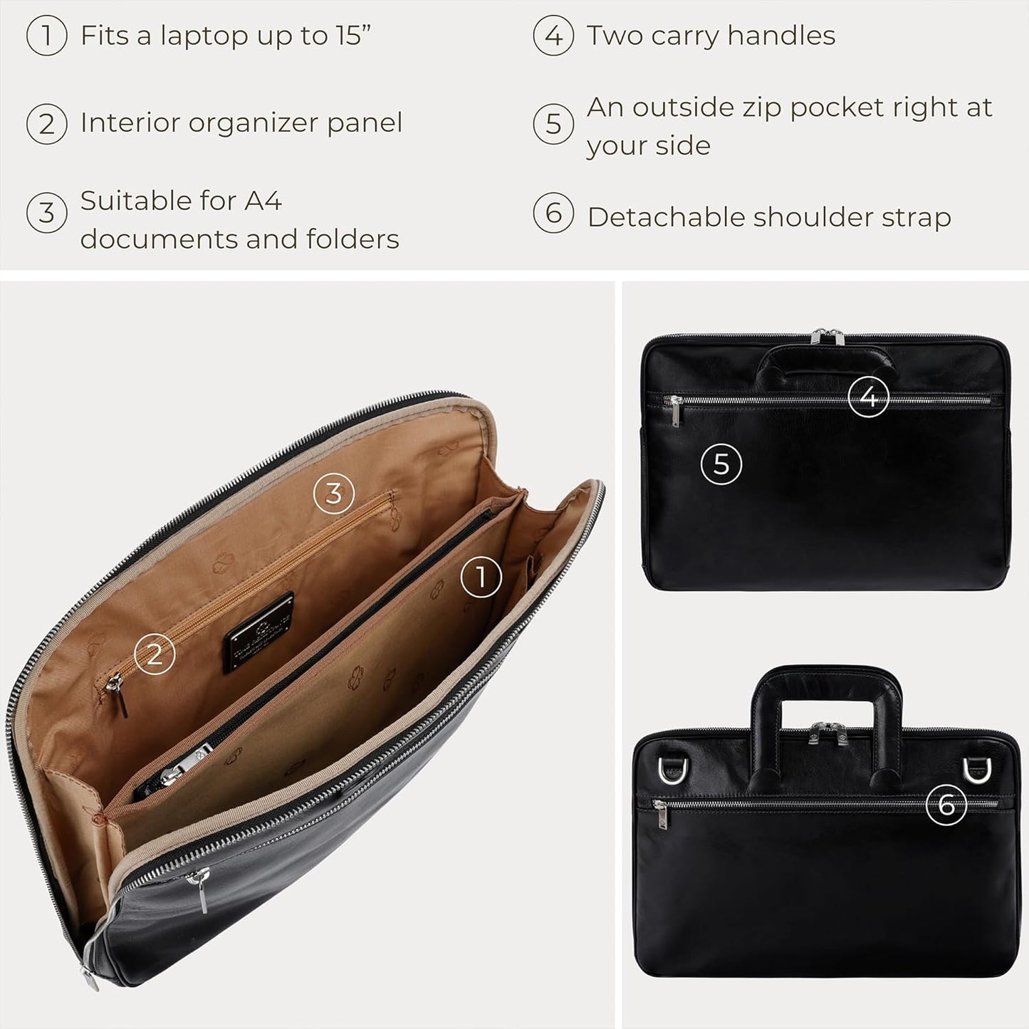 Time Resistance Slim Leather Briefcase - Italian Handmade Leather Computer Bag - Briefcase for Men and Women - Laptop Bag