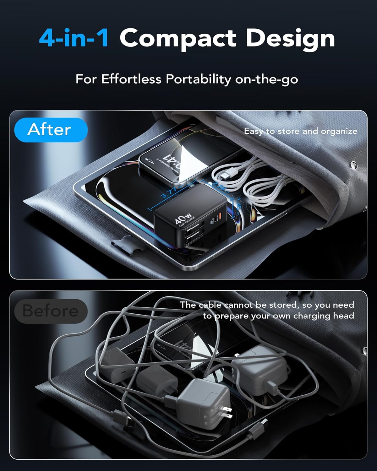 Retractable USB C Charger Wall Plug with Dual 35.5in/90cm Type C Cables Cords,40W Fast Charging