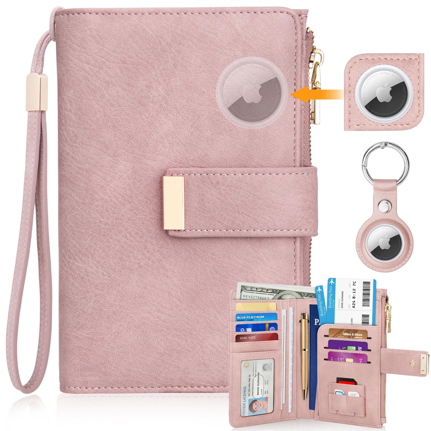 HUANLANG Passport Holder with Airtag for Women/Men, Airtag Passport Wallet for Travel Leather