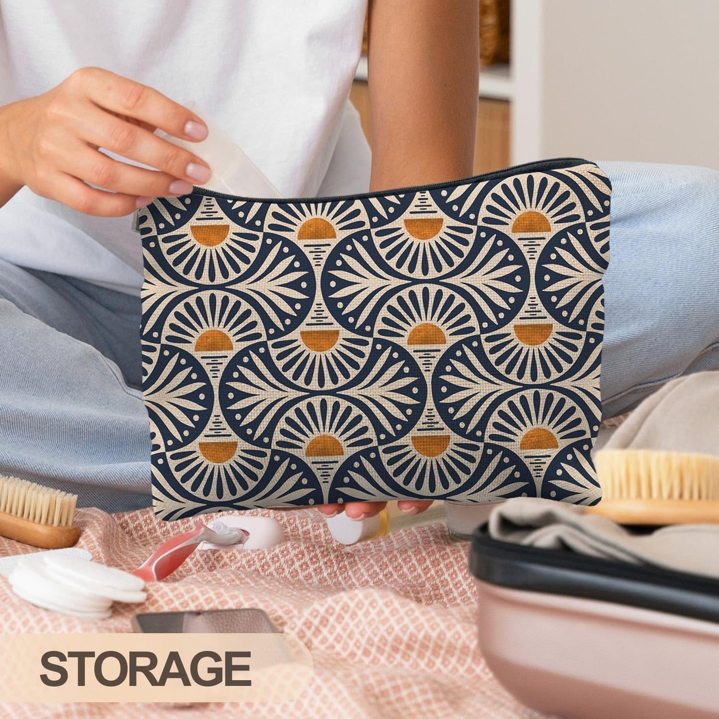Boho Makeup Bag Gifts for Women, Sunset Leaf Aesthetic Makeup Pouch