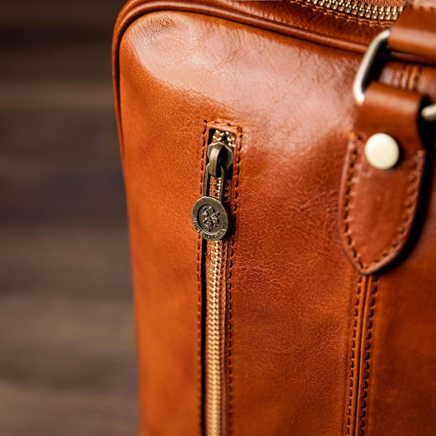 Time Resistance Leather Laptop Briefcase - Full Grain Leather Computer Bag for Men and Women