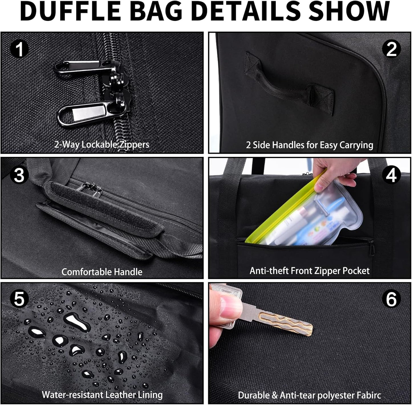 Urbanstand 52 Inch Large Duffle Bag for Travel Camping Sport Equipment Storage Bag with 2-way Lockable Zippers (Black)