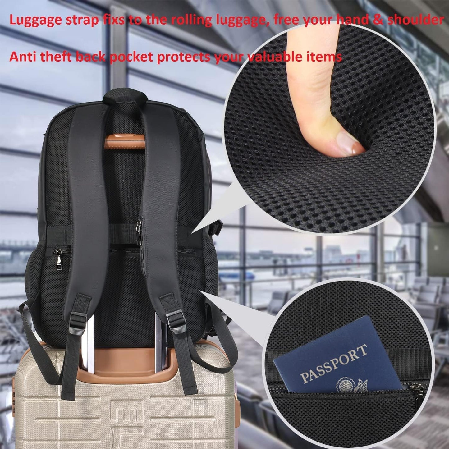 Laptop Backpack for Men Women, Travel Business Backpack with USB Charging Port and Anti Theft Pocket, Fits 17 Inch Laptop,Black