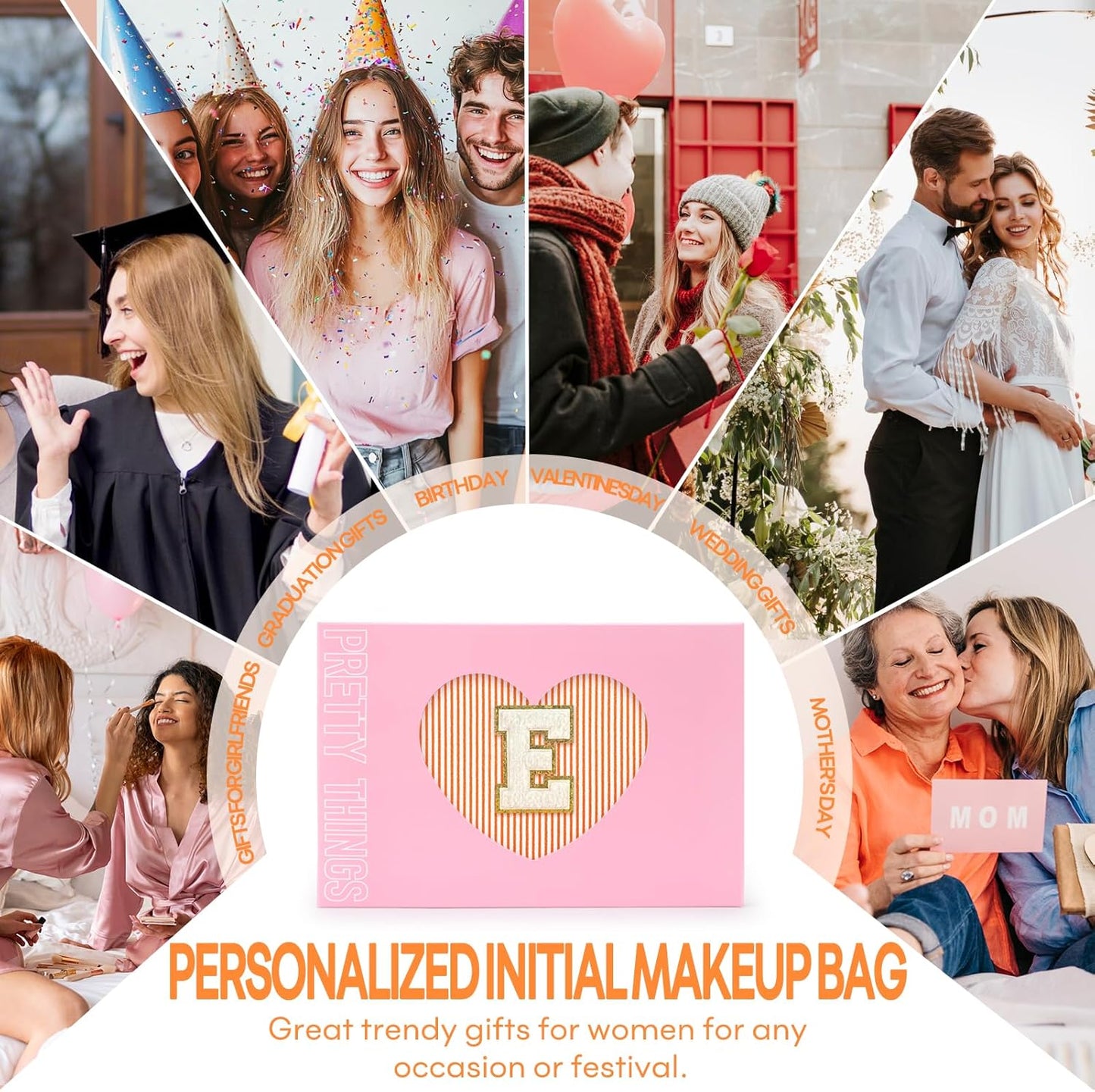 mibasies 2 PCS Initial Makeup Bags for Women: Cosmetic Bag for Travel Toiletry - Personalized Cute Makeup Pouch - Gifts for Grilfriend Wife Moms Bridesmaid - Retirement Travel Gifts - Orange E