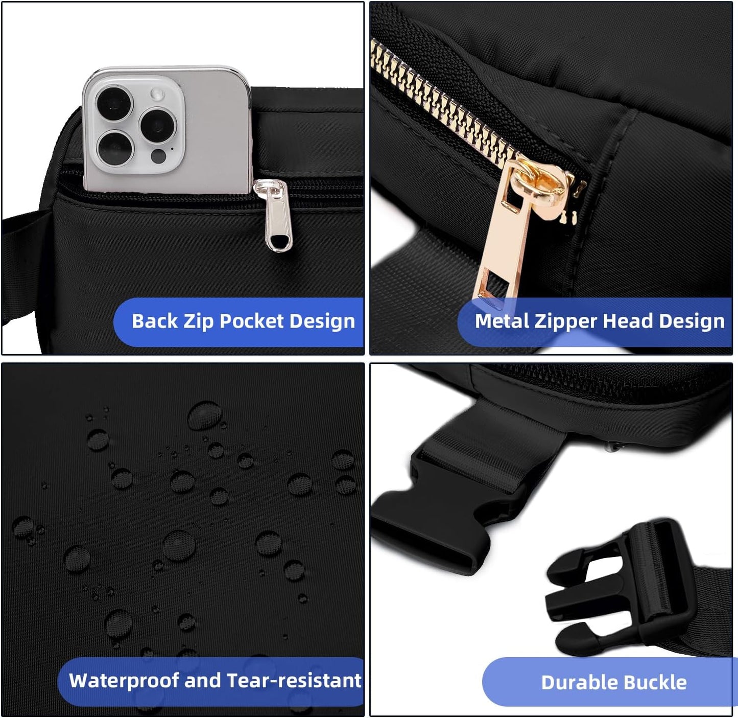 Belt Bag for Women, Cross Body Fanny Pack Fashion Waist Packs Everywhere Belt Bag with Adjustable Strap Gifts for Teen Girls Women Men (Black)