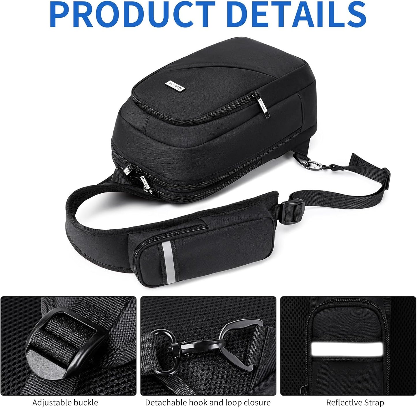 DUSLANG Hiking Crossbody Sling Backpacks Sling Bag for Men, Shoulder Backpack Chest Bags with USB Charger Port