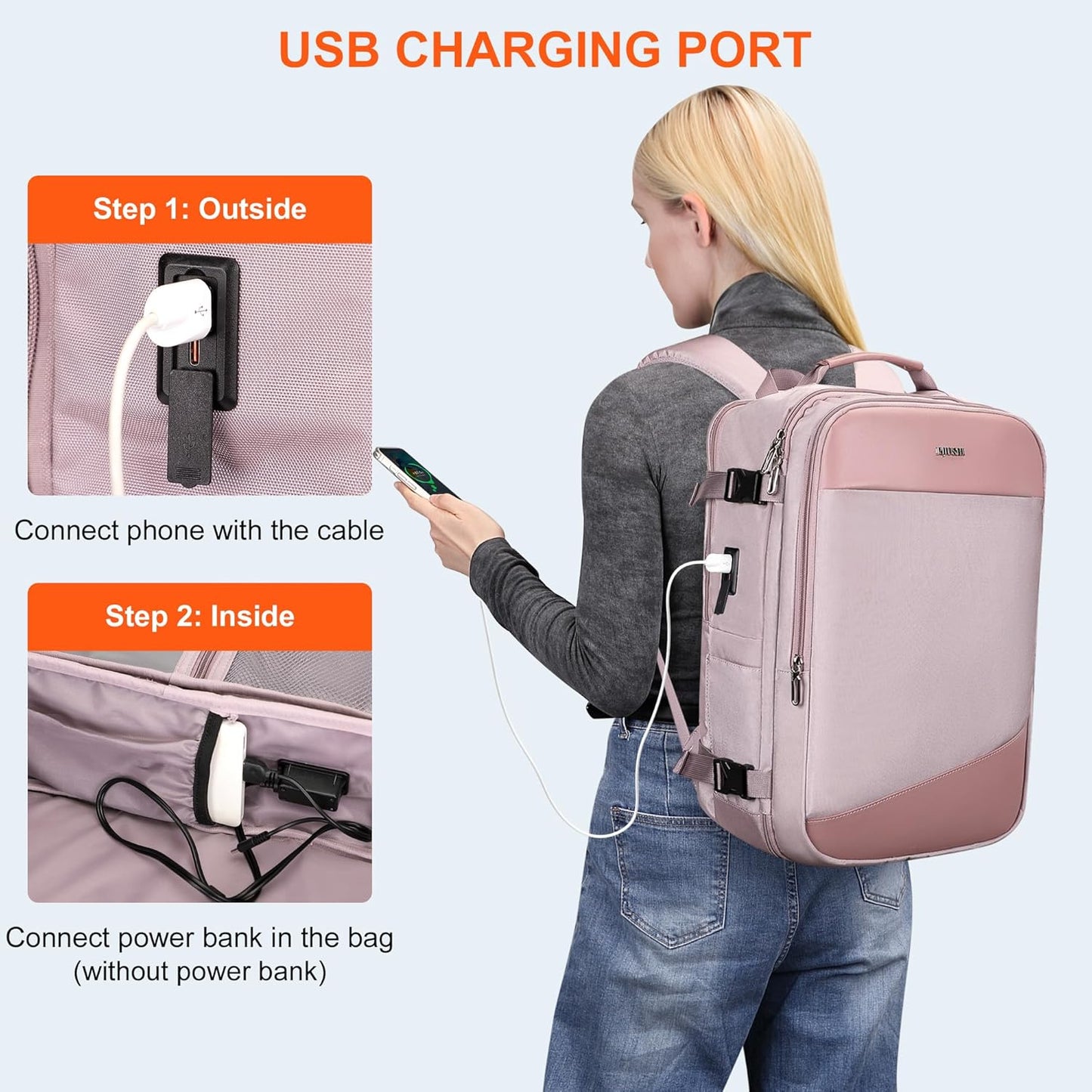 PIJUSHI Travel Backpack for Women Carry on Suitcase Backpack Flight Approved Personal Item Bag Fits 16 Inch Laptop(PE035 Light Purple)