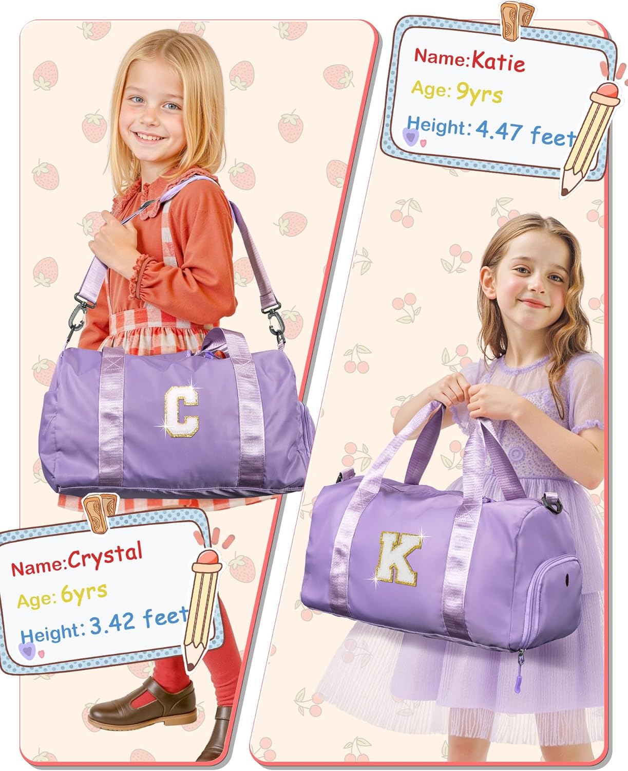 Gifts for 3+ Year Old Girls-Girl Gym Bag with Shoe Compartment, Kid Personalized Weekender Overnight Bags, Initial Travel Tote with Makeup Pouch, Gift Ideas for Niece Sister (Letter W)