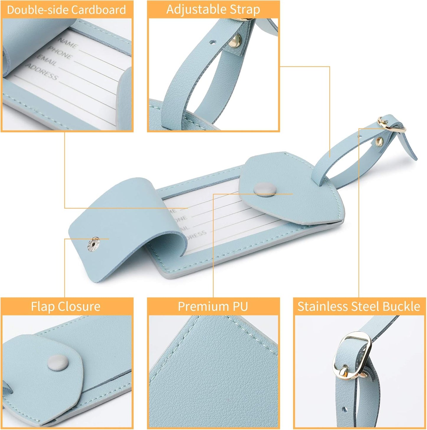 Kevancho Leather Smart Luggage Tags for Men Women, Suitcase Labels Baggage Tote Bag Tag ID Tags with Full Back Privacy Cover for Carnival Cruise Ships, Travel Accessories Tags Set of 2 PCS (Blue)