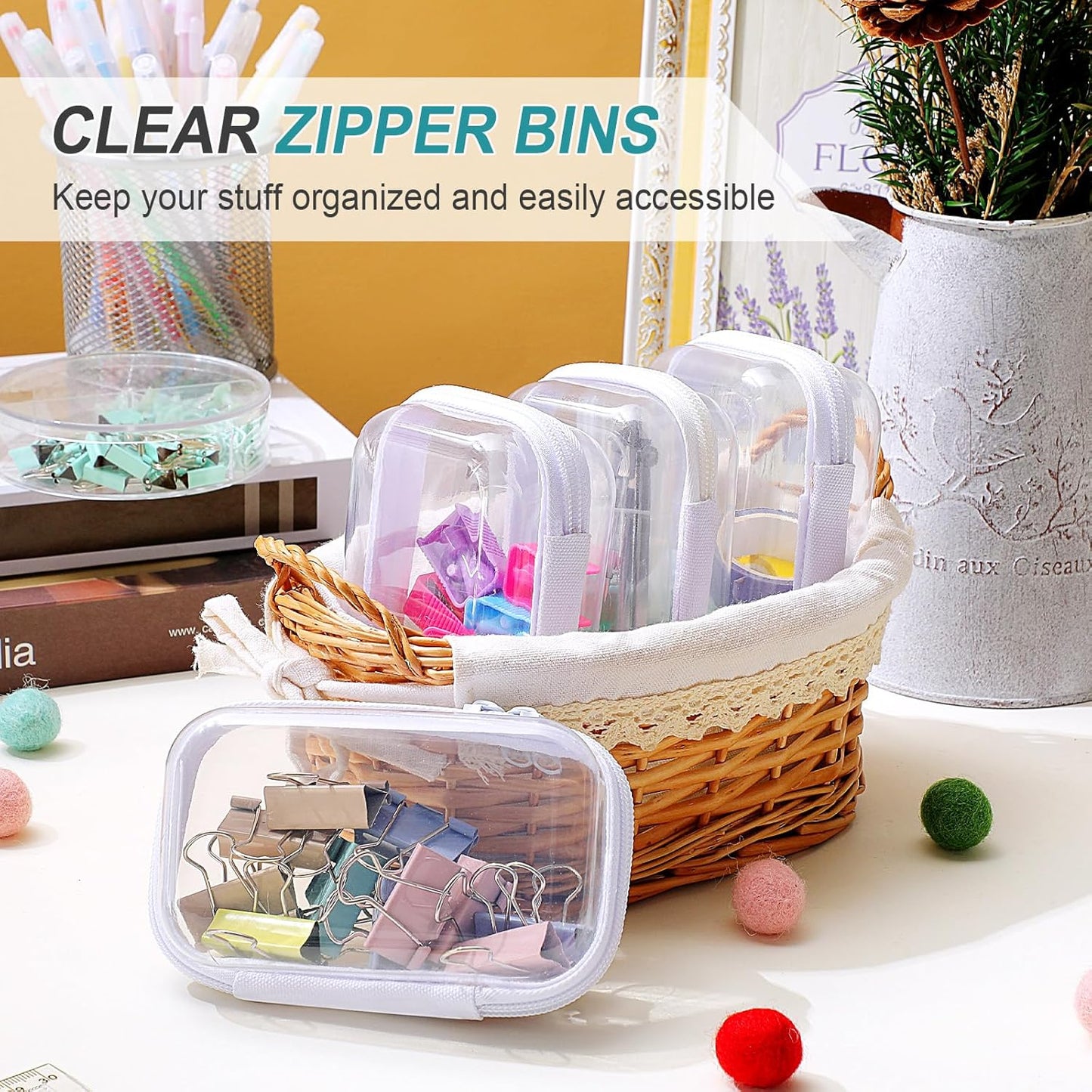 Hoolerry 4 Pcs Hard Clear Zipper Case Makeup Bags Plastic Pencil Pouch Transparent Storage Box