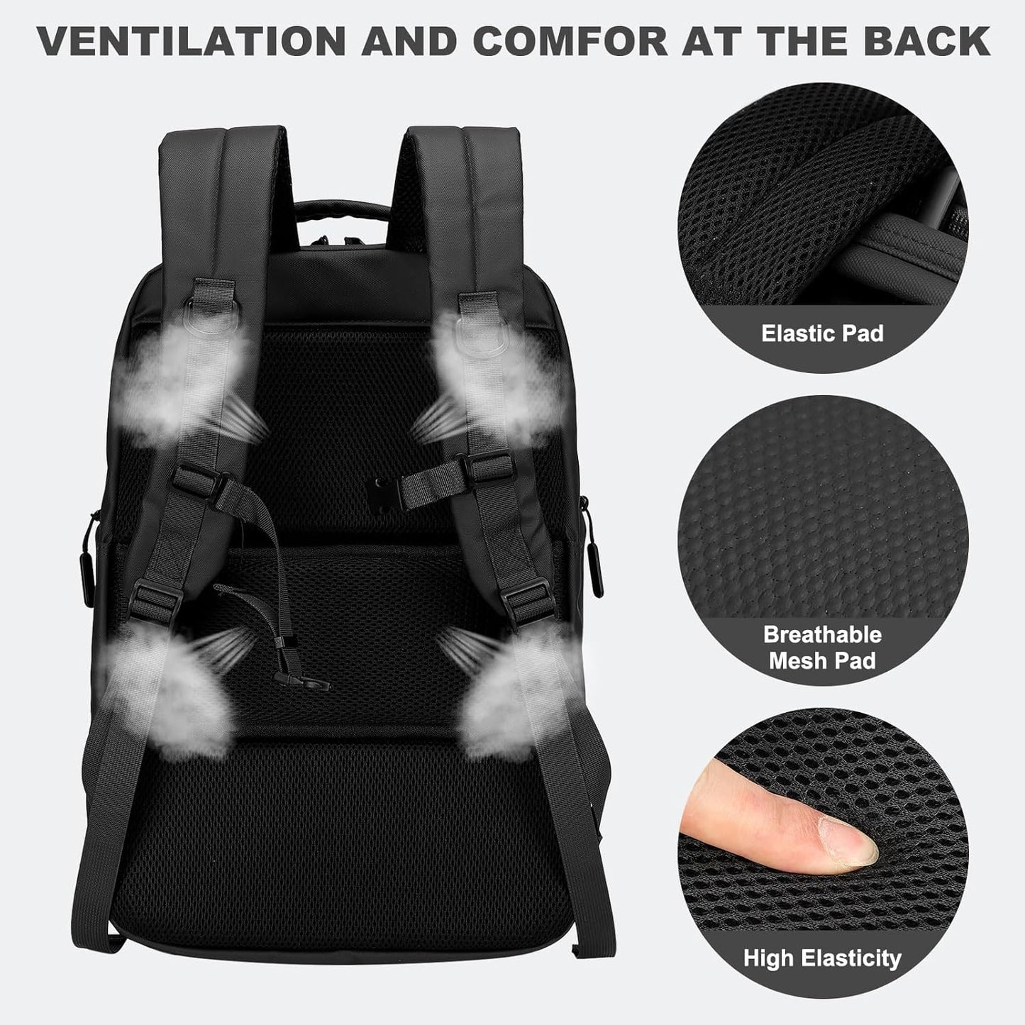 Large Capacity Water Resistant Laptop Backpack, 17 Inch Airplane Approved Durable Bag for College, Business Travel, Black