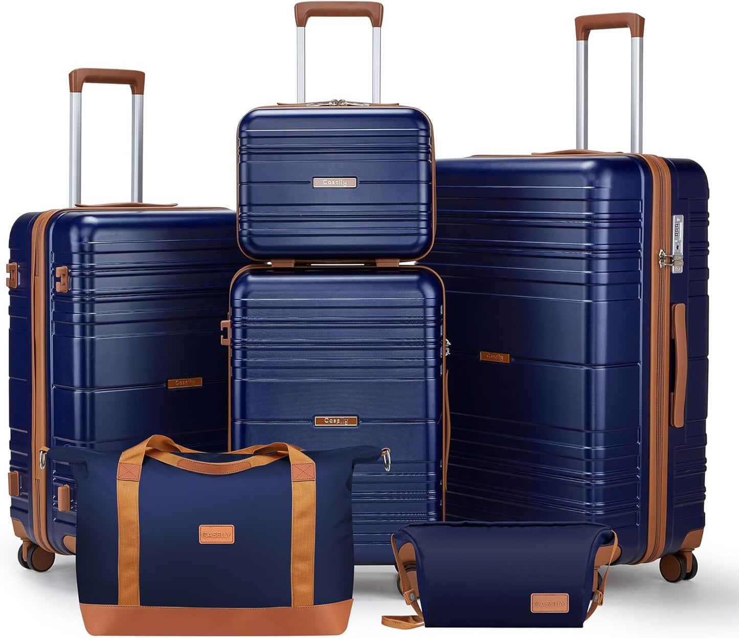 Luggage Sets 6 Piece with Spinner Wheels, Lightweight Hardshell Suitcase Set with TSA Lock, Carry On Checked Luggage with Travel Bag & Toiletry Bag(Navy, 6 piece sets(14/20/24/28/DB/TB))