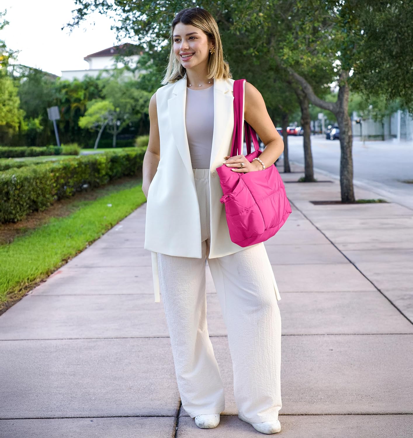 Tote Bag for Women Puffy Work Bags for Women with Zipper Lightweight Quilted Puffer Tote Bag for Travel, Teacher, Nurse