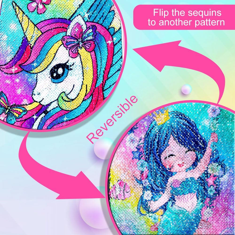 3PCS Unicorn Backpack for Girls, 16" Kids Bookbag with Lunch Box,Sequins School Bags for Elementary Preschool Kindergarten (Pink)