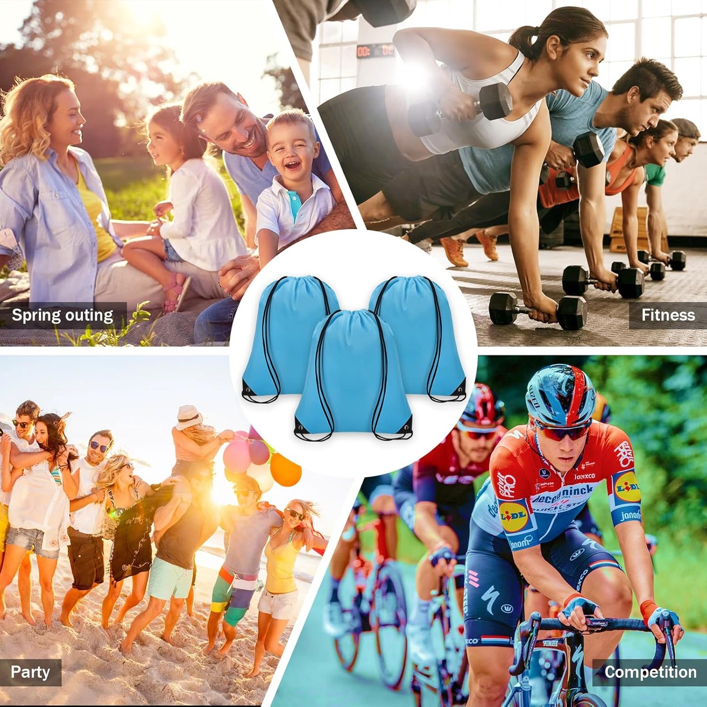 200Pcs Drawstring Backpack Bulk Cinch Sackpack Drawstring Bags Nylon for Gym Party Trip(Sky Blue)
