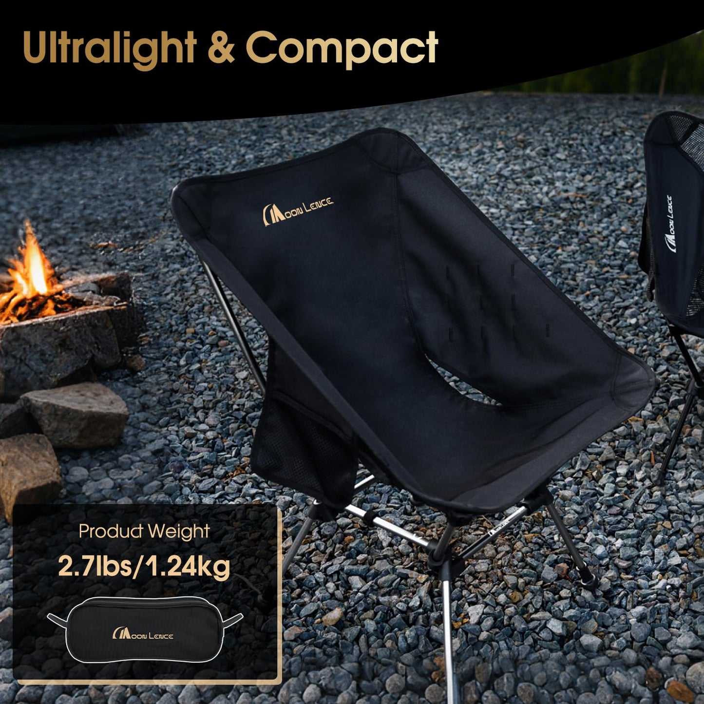 MOON LENCE Portable Camping Chair Plus, Larger & Roomier, Compact and Lightweight, Folding Chair
