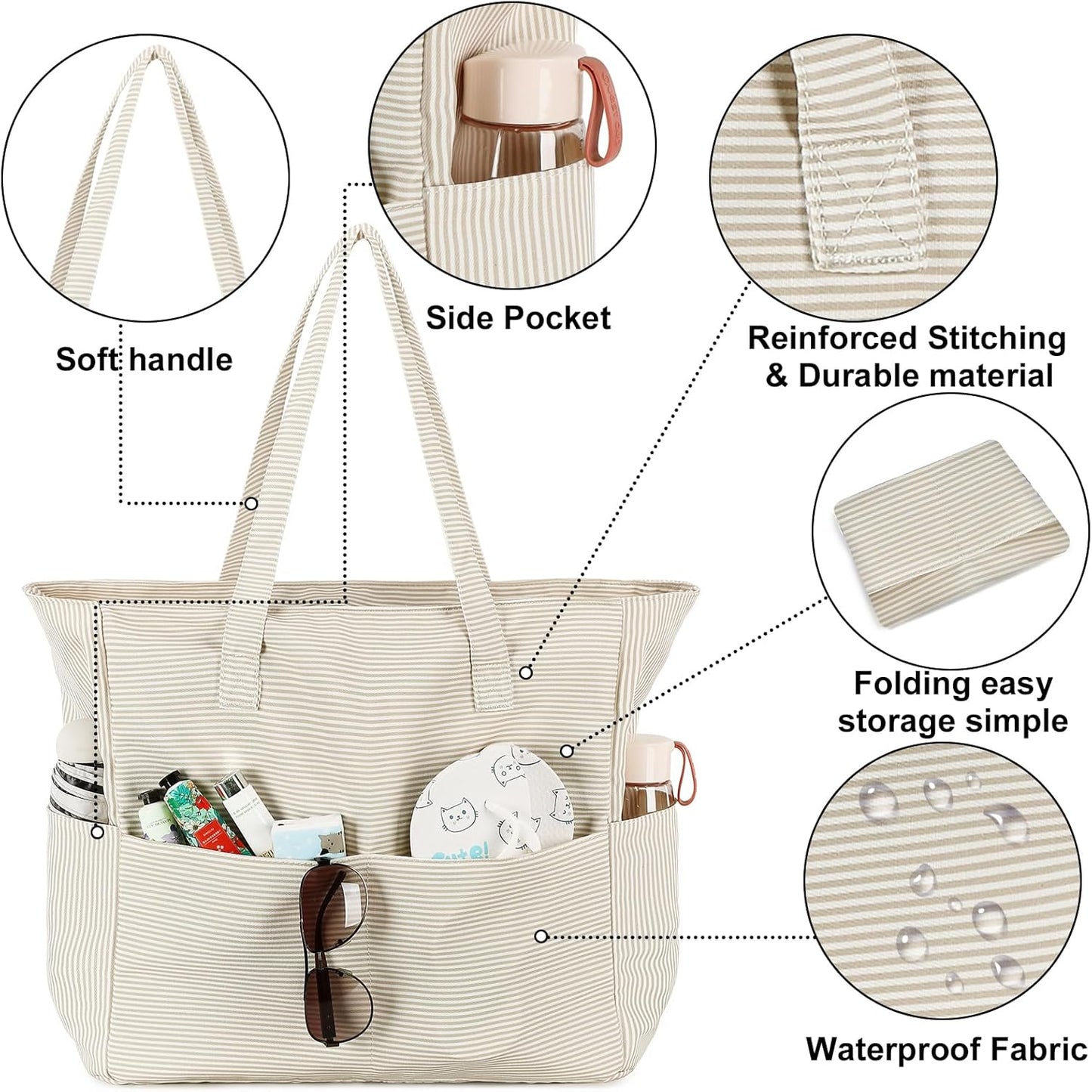 Bluboon Waterproof Beach Tote Pool Bags for Women Ladies Extra Large Carry On Bag With Wet Compartment for Weekender Travel