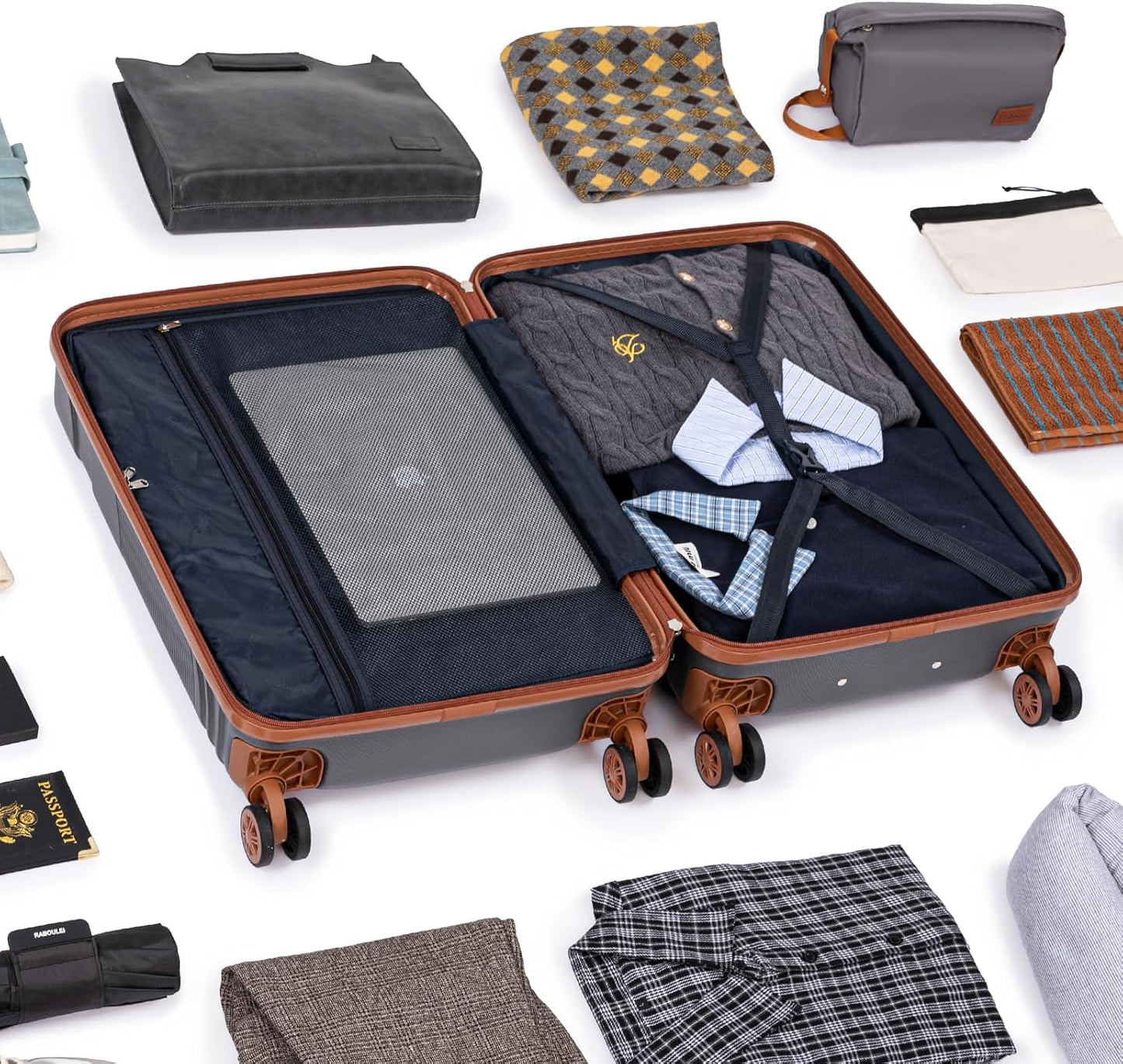 Luggage Sets 5 Piece with Spinner Wheels, Lightweight Hardshell Suitcases Set with Lock for Men and Women, Carry on Luggage Travel Set with Durable ABS Hard Case