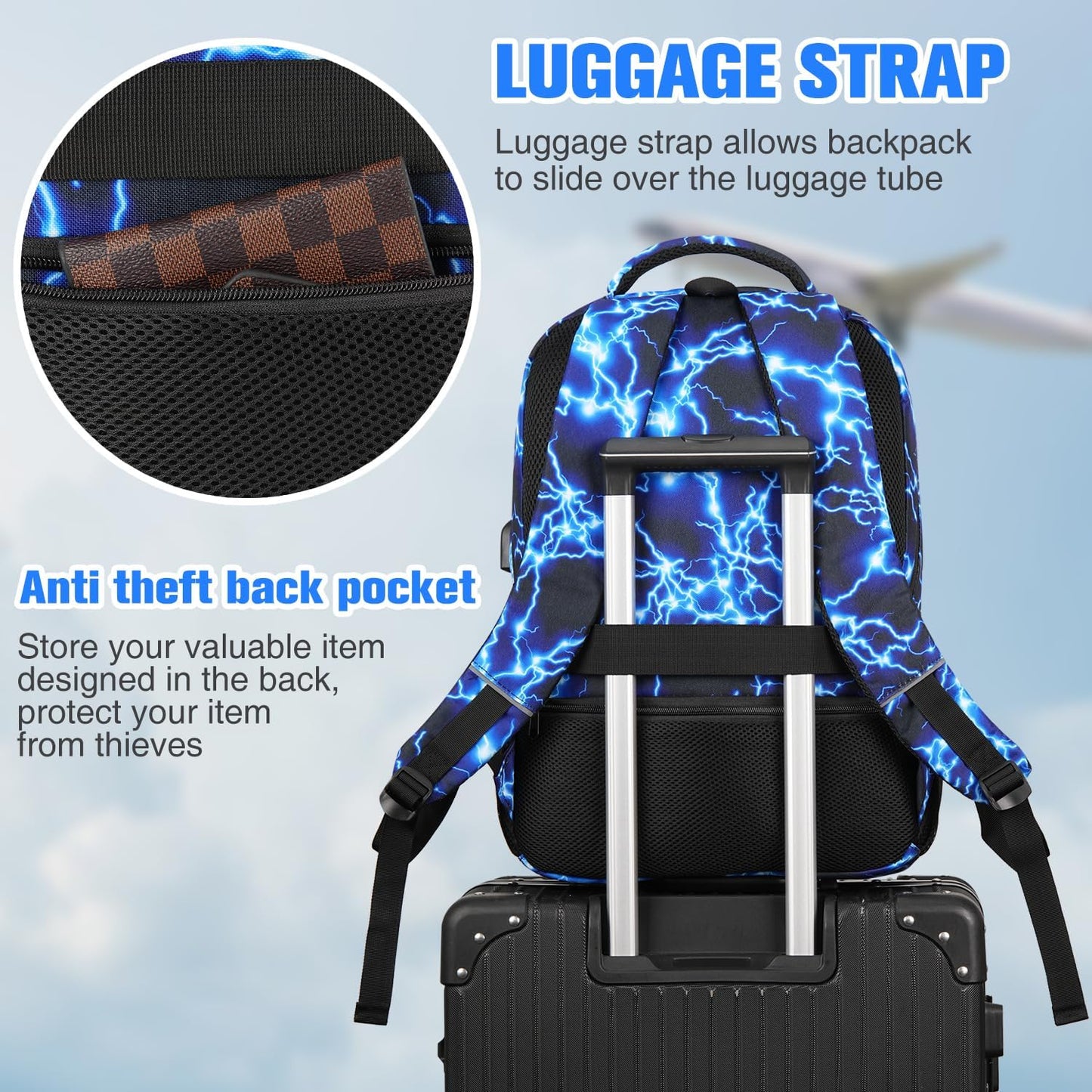 Paude Backpack for Men,15.6 Inch College Backpack School Bookbag for Teens,Laptop Bookbag with USB Port and Headphone Hole