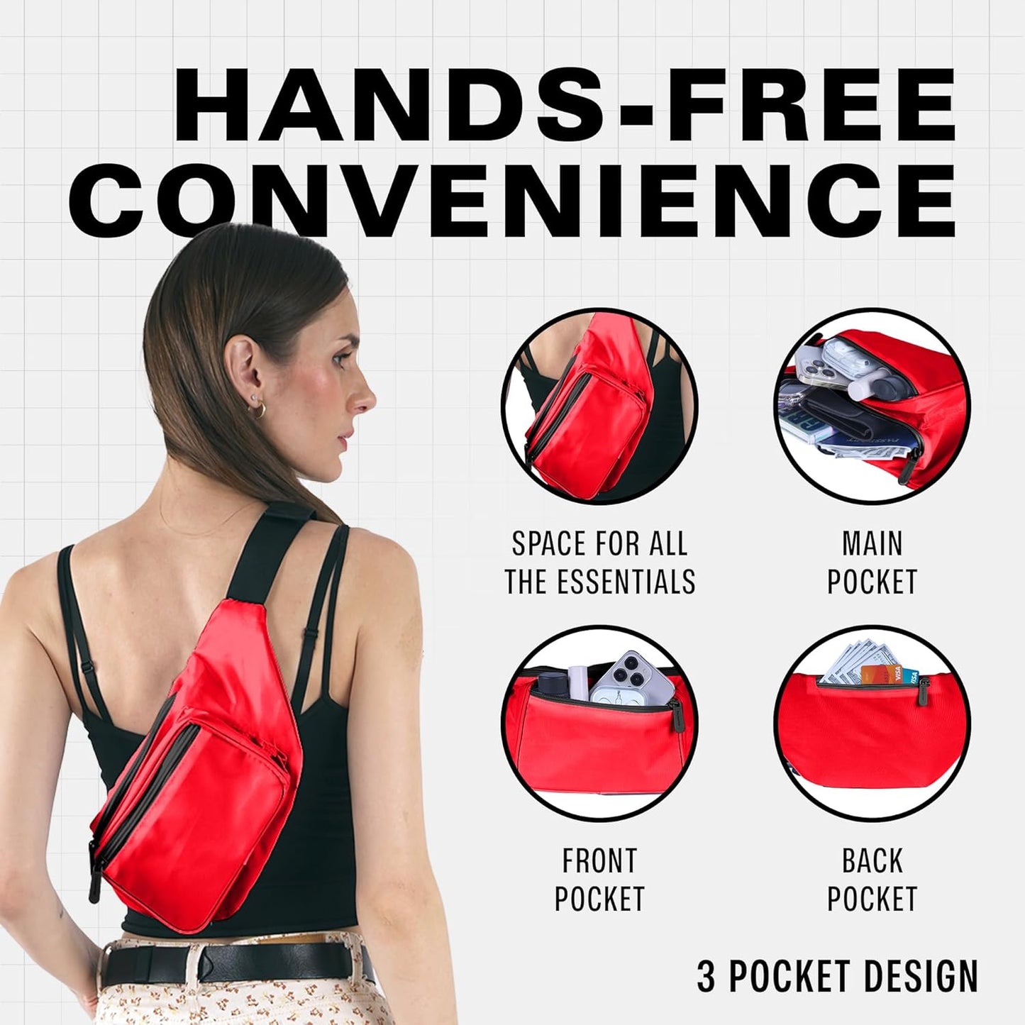 Red Fanny Pack Belt Bag I Mens Fanny Packs for Women Fashionable - Crossbody Bag Bum bag Waist Bag Waist Pack - Hands Free for Hiking, Running, Travel, Waterproof and more