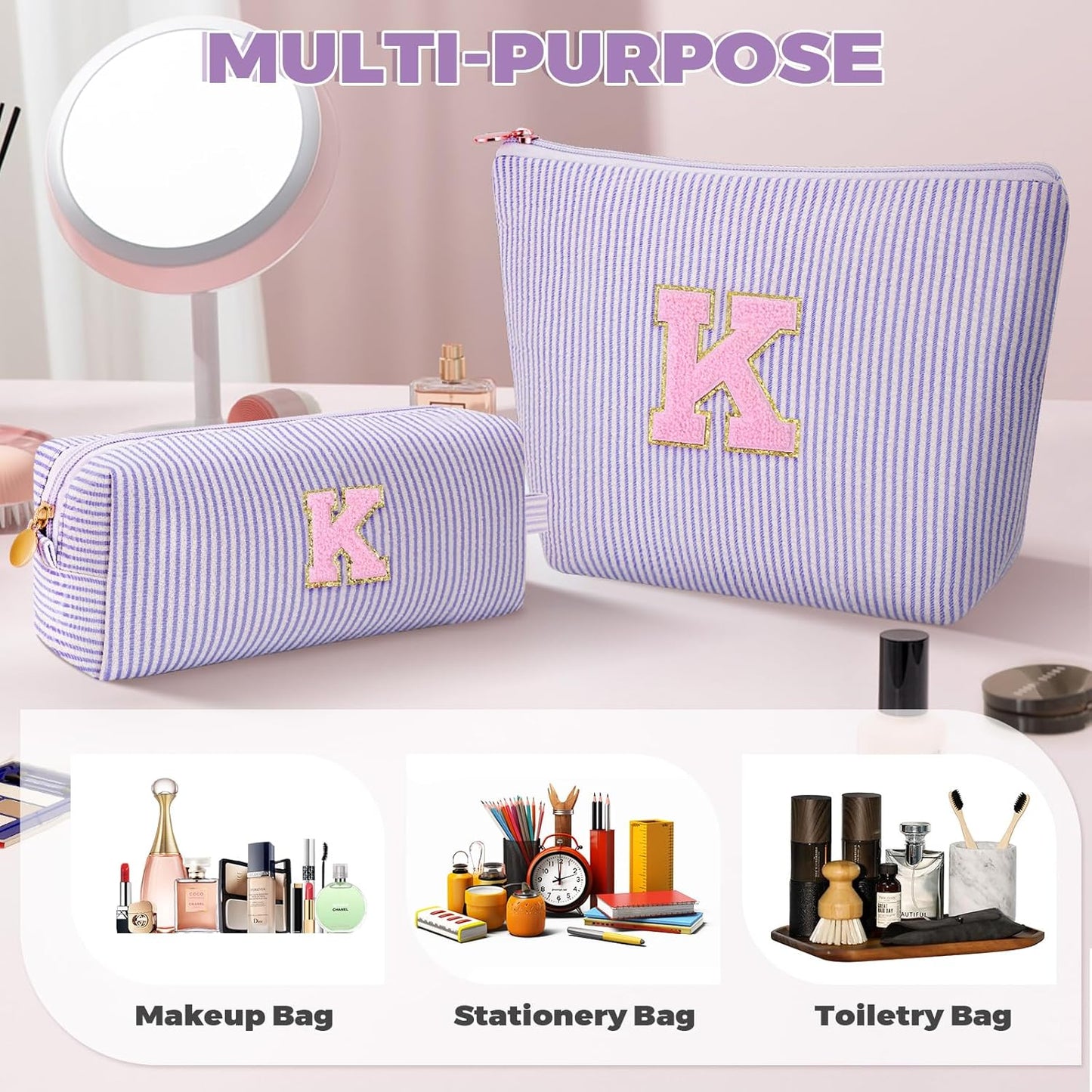 Monogrammed Gifts for Women - Cosmetic Bag for Teen,Initial Cute Makeup Bag Set for Women,Trendy