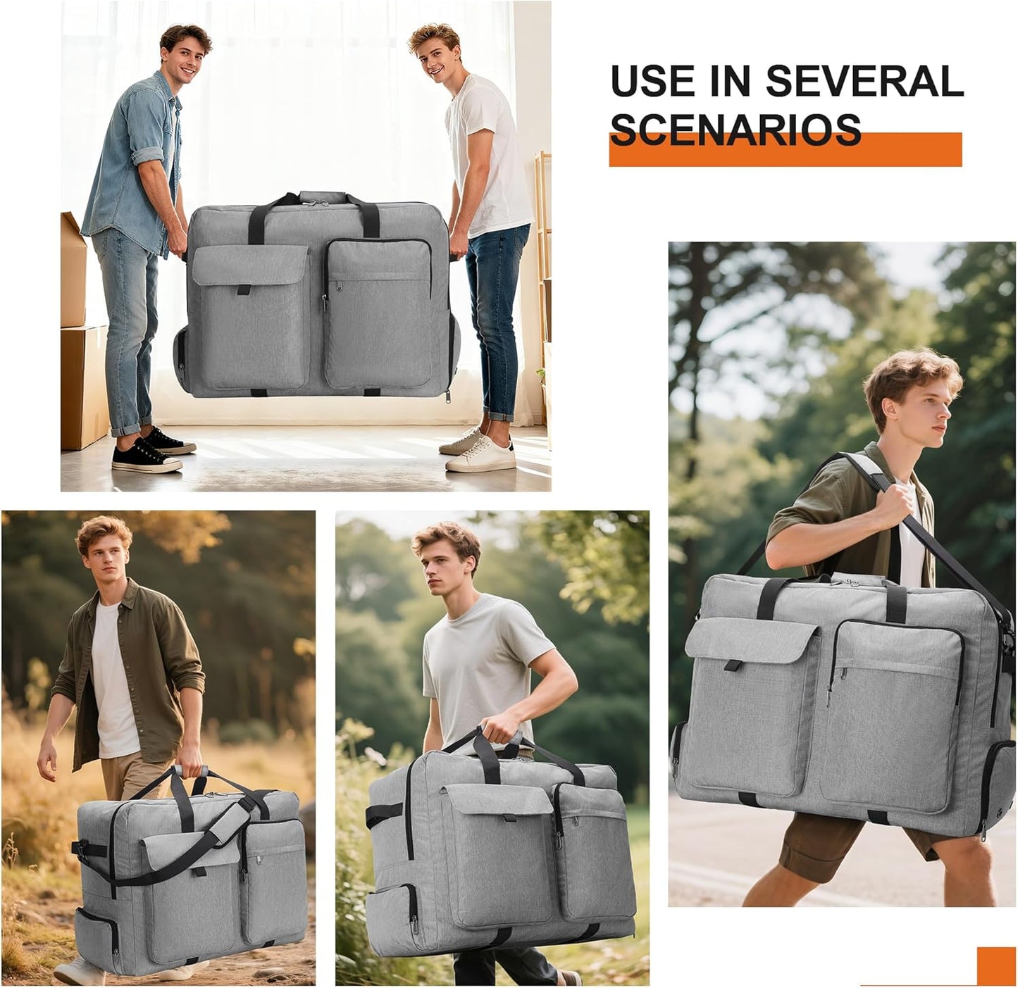 Large Travel Duffle Bag for Men Women, 80L 100L 120L Foldable Waterproof Duffle Bag, Packable Bag