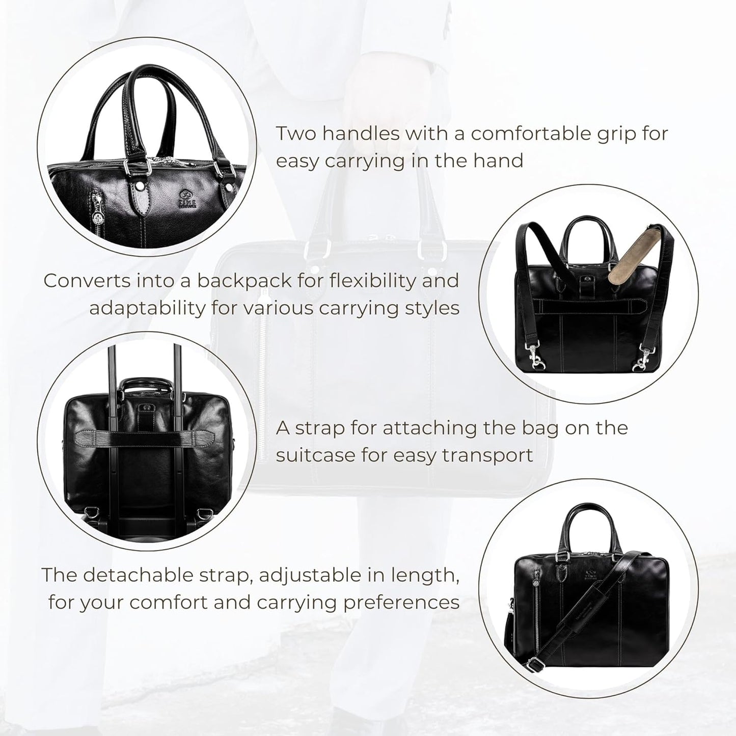 Time Resistance Leather Laptop Briefcase - Full Grain Leather Computer Bag for Men and Women