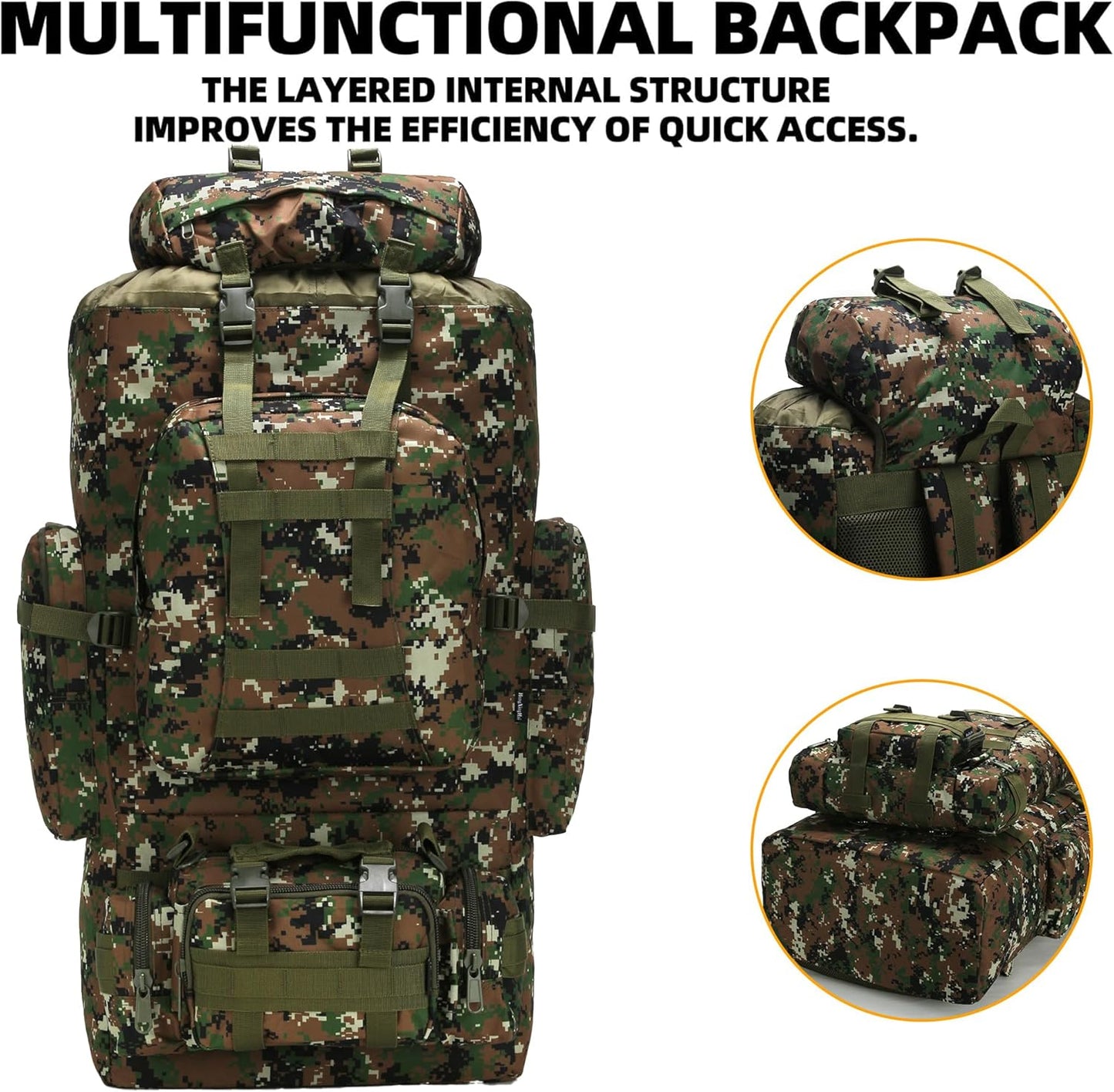 King'sGuard 100L Camping Hiking Backpack Molle Rucksack Military Camping Backpacking Daypack