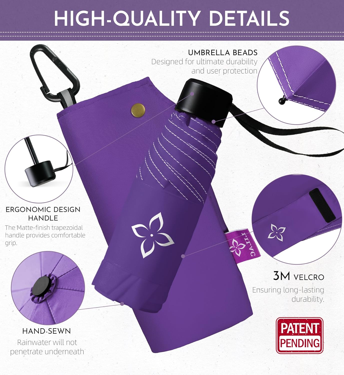 Windproof Travel Mini Umbrella - Manual Open Close with No Rebound for Seniors & Kids, Small Compact and Portable for Rain, Reflective Design for Night Safety Men & Women