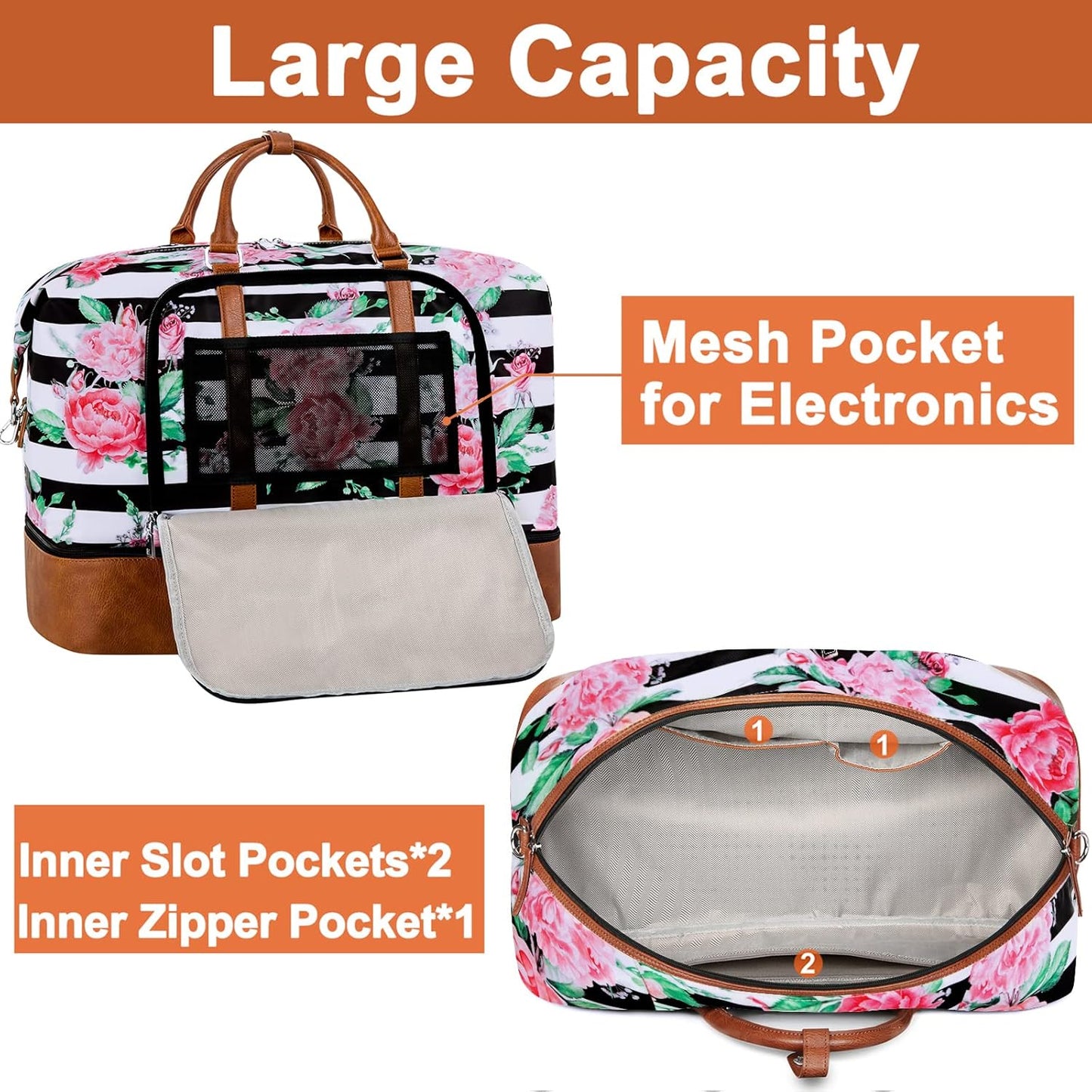 Travel Weekender Bag for Women, Overnight Bag with Shoe Compartment Oversized Travel Duffel Bag Carry On Tote 21"