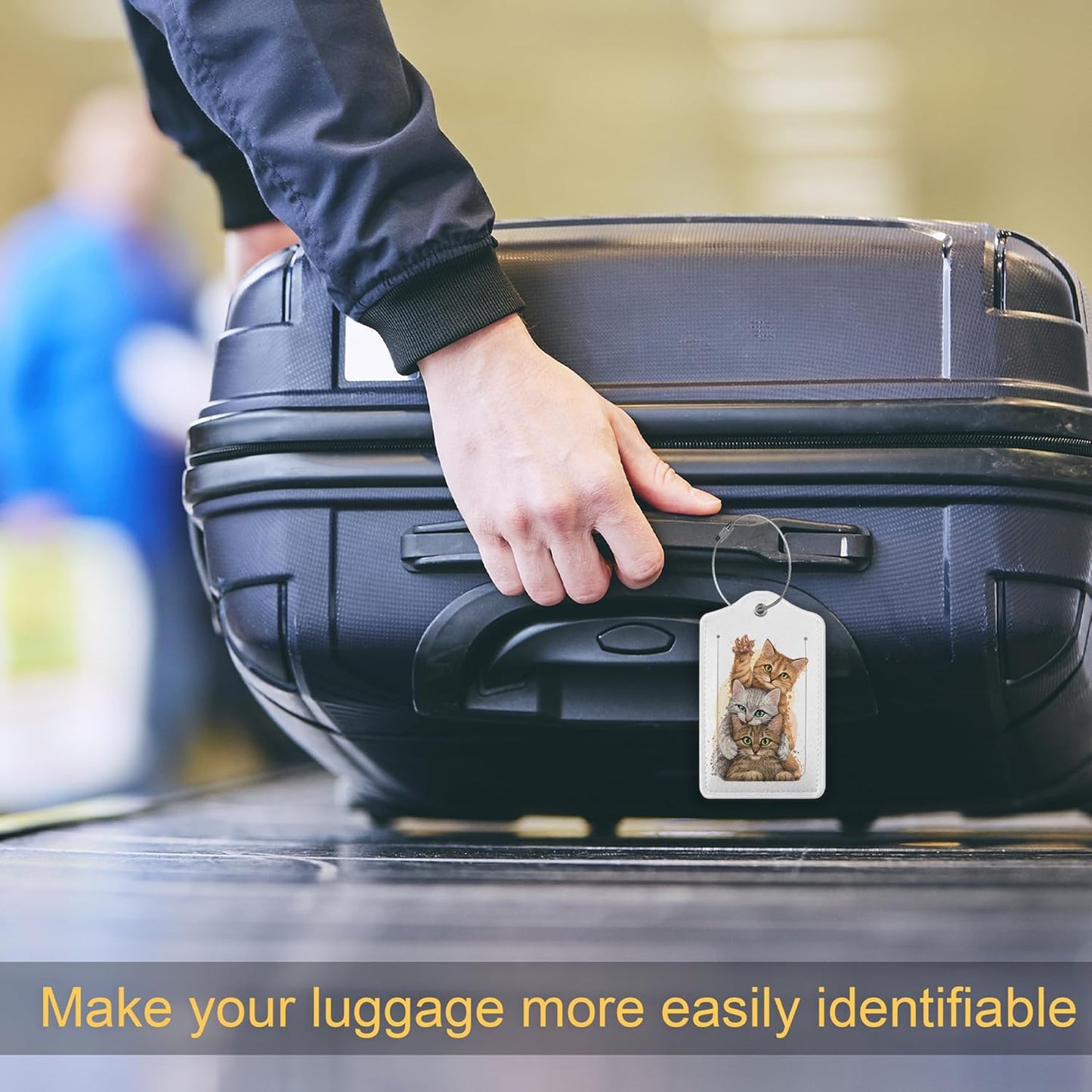 Luggage Tag,Funny Cats Luggage Tags for Suitcases with Privacy Name Id Card PU Leather Luggage Tags for Women/Men Travel