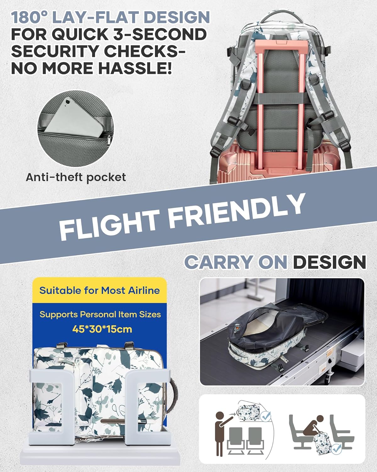 WONHOX Large Travel Backpack Carry on Flight Approved Laptop Work Business Backpack for Women Men Mochila de Viaje