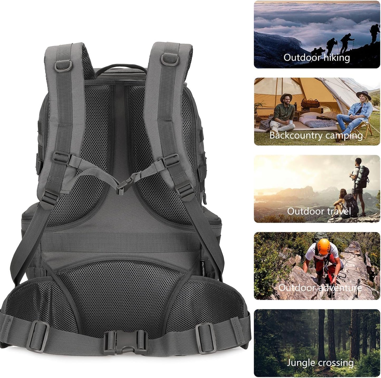 50L Military Tactical Backpack 3 Day Assault Pack Molle Daypack Hiking Backpack for Men and Women (Gray)