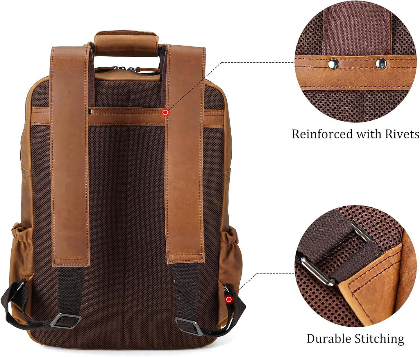 Polare Cowhide Leather Multiple Laptop Backpack Day Pack Travel Bag Satchel For Men
